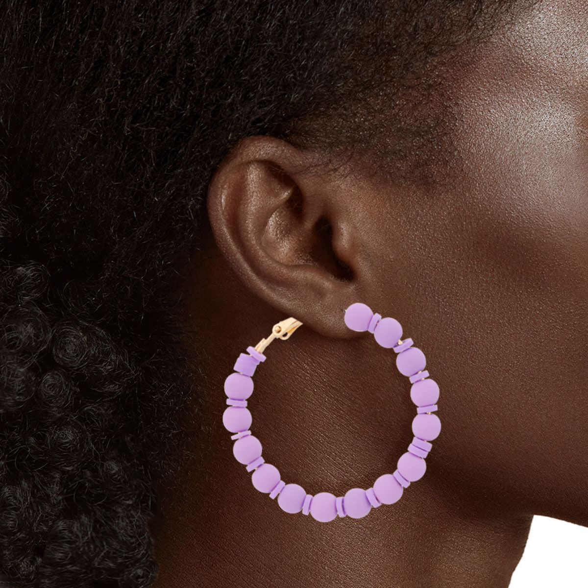 Statement Lavender Rubber Bead Hoop Earrings – Trendy Chic Jewelry Accessory