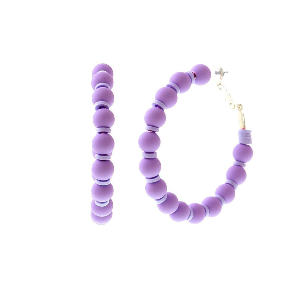 Statement Lavender Rubber Bead Hoop Earrings – Trendy Chic Jewelry Accessory