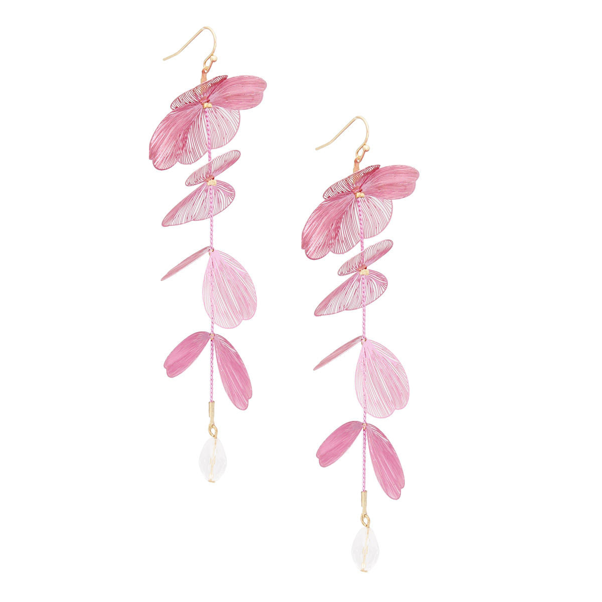 Dangle Fish Hook Earrings Pink Filigree Petal Stylish Statement Jewelry