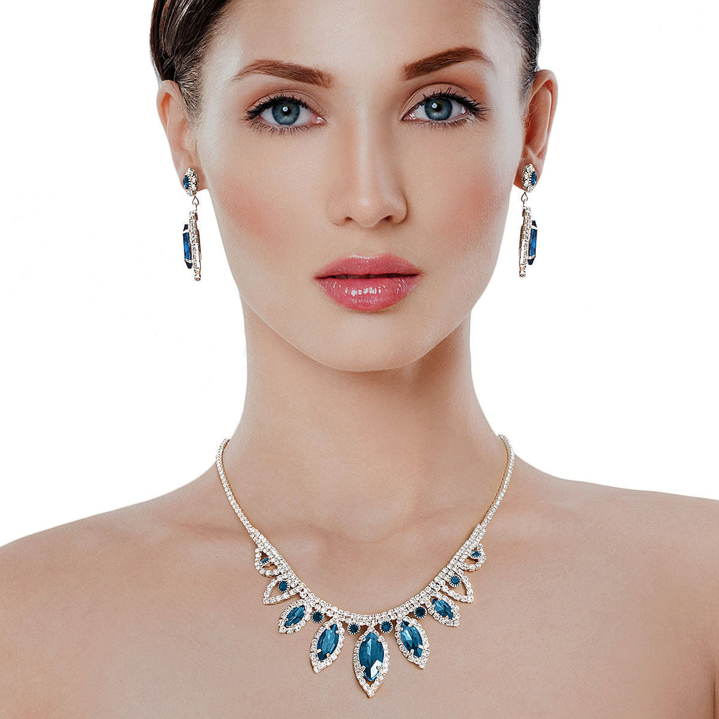 Silver Blue Marquise Crystal Jewelry Set Stylish Statement Accessory