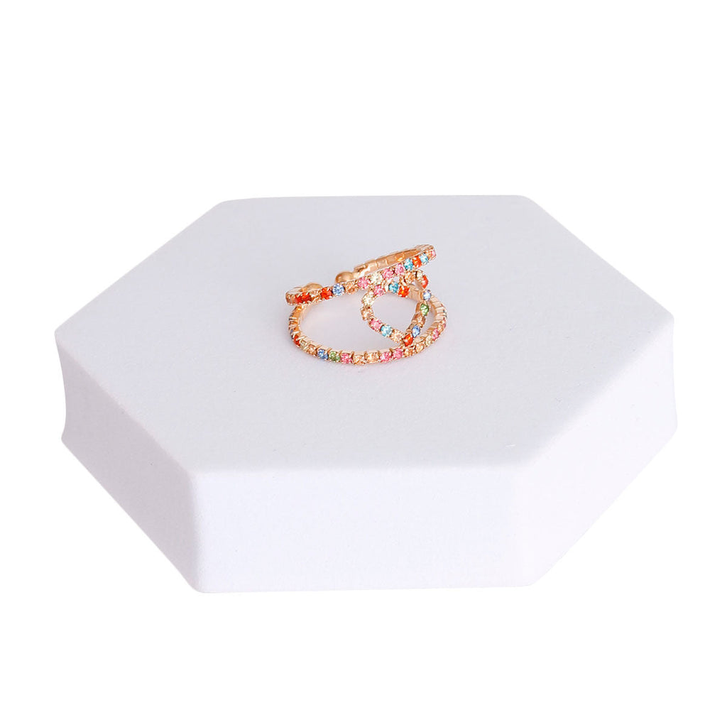Statement Multi Color 2 Line Heart Ring Stylish Fashion Jewelry