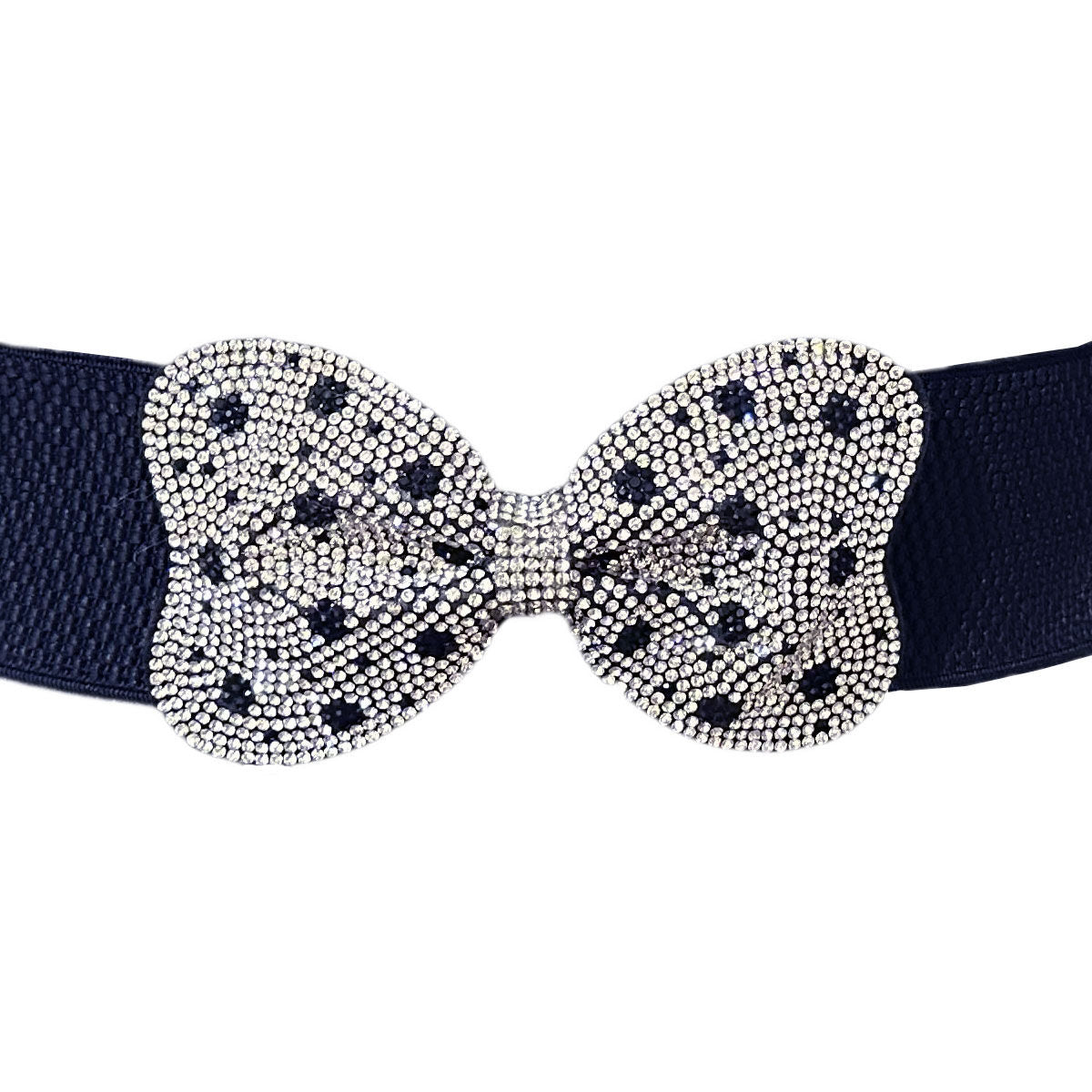 Stretch Belt with Dotted Bowknot and Rhinestone Detail – Stylish Fashion Accessory