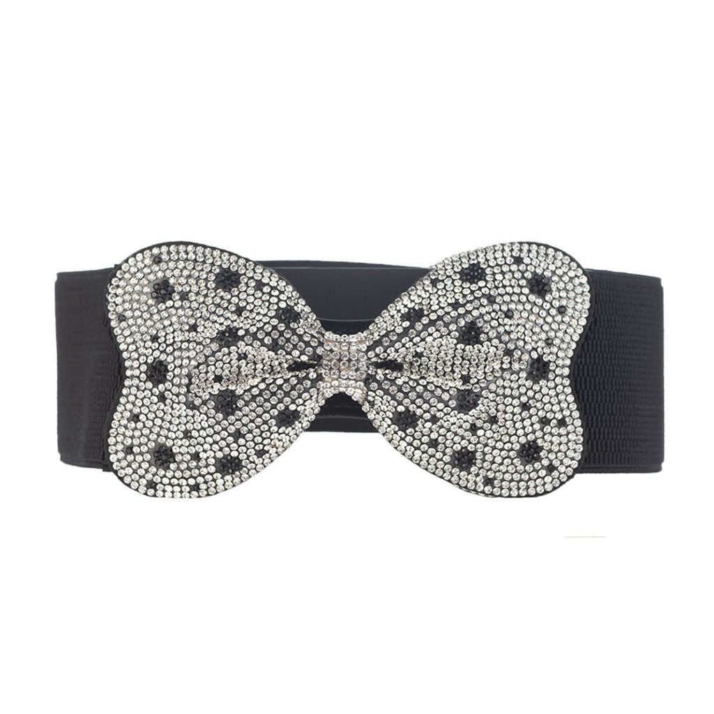 Stretch Belt with Dotted Bowknot and Rhinestone Detail – Stylish Fashion Accessory