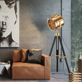 DecorBites™ Rotatable Cylinder Metal Shade Floor Light - Tripod Design, Industrial Style, 1-Light, Indoor Standing Lamp - Black
