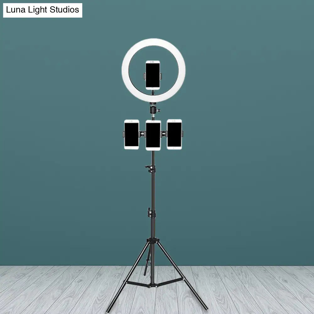 DecorBites™ Round Metal Mobile Phone Holder with LED Fill Light in Black: Minimalist Design
