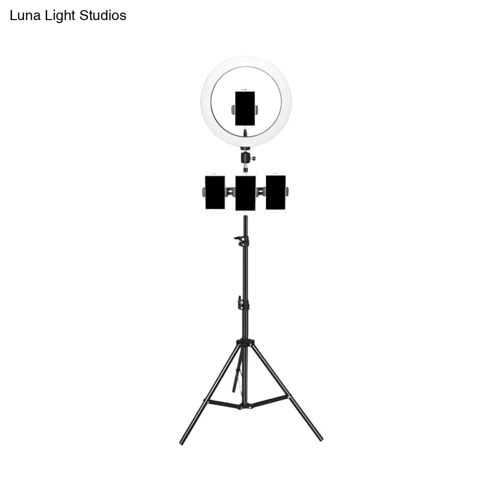 DecorBites™ Round Metal Mobile Phone Holder with LED Fill Light in Black: Minimalist Design
