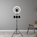 DecorBites™ Round Metal Mobile Phone Holder with LED Fill Light in Black: Minimalist Design