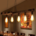 DecorBites™ Rust Finish Pendant Lamp with Guitar Shaped Beam - Open Bulb Dining Room Island Ceiling Light (Metal, 5-Head)