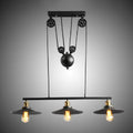 DecorBites™ Rustic 3-Head Pendant Light with Black Flared Shade, Pulley and Metallic Finish - Perfect for Your Dining Room Island!