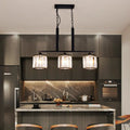 DecorBites™ Rustic Black Cylindrical Island Pendant with 3 Lights & Prismatic Crystal, Ideal for Tables