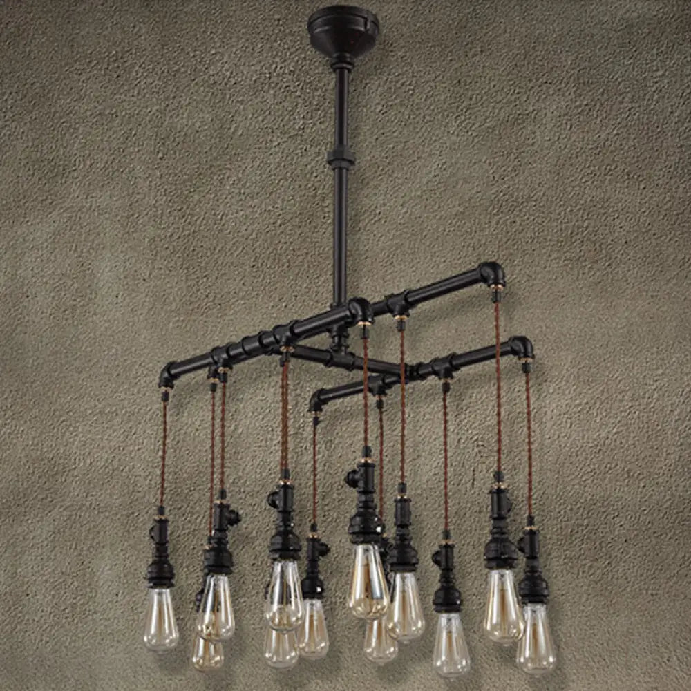 DecorBites™ Rustic Black Iron Industrial Pipe LED Island Chandelier for Restaurants
