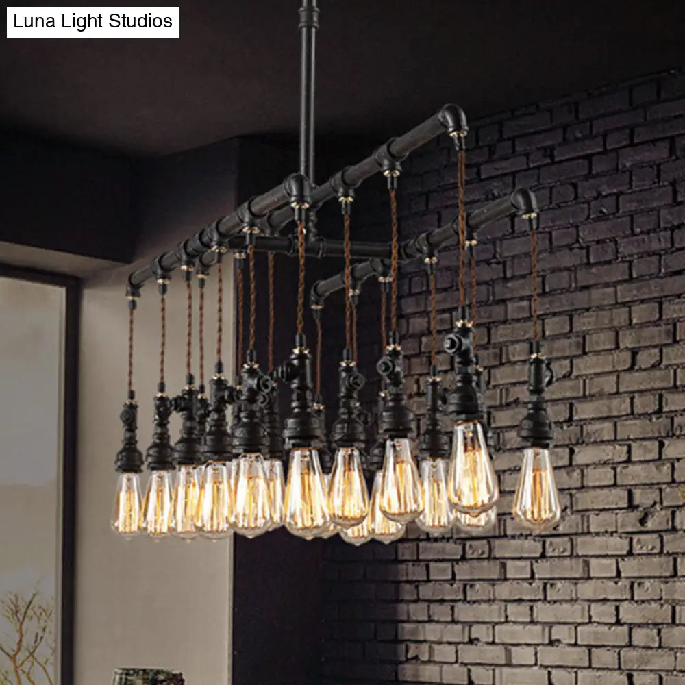 DecorBites™ Rustic Black Iron Industrial Pipe LED Island Chandelier for Restaurants