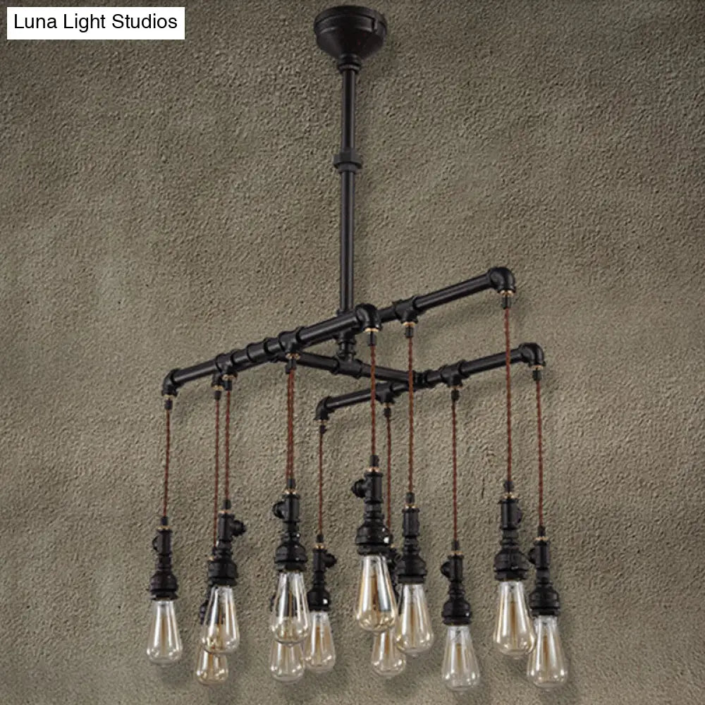 DecorBites™ Rustic Black Iron Industrial Pipe LED Island Chandelier for Restaurants
