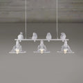 DecorBites™ Rustic Black Island Pendant Lamp with Clear Glass, 3 Bulbs, Flared Design & Bird Decoration - Perfect for Kitchen Lighting