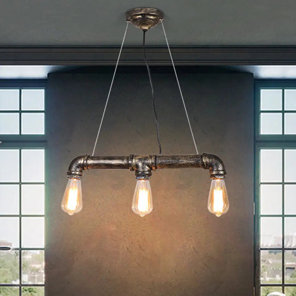 DecorBites™ Rustic Bronze Island Pendant Light: Plumbing Pipe Iron Ceiling Lighting for Living Room