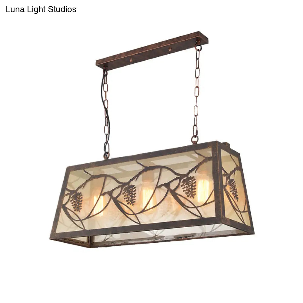 DecorBites™ Rustic Metal Island Light Fixture: Country Pendant Lighting for Living Room - 3/6 Lights, Rectangular Design