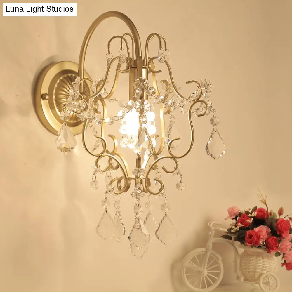 DecorBites™ Rustic Metal Wall Mount Lamp with Crystal Accent - Gold Sconce Light