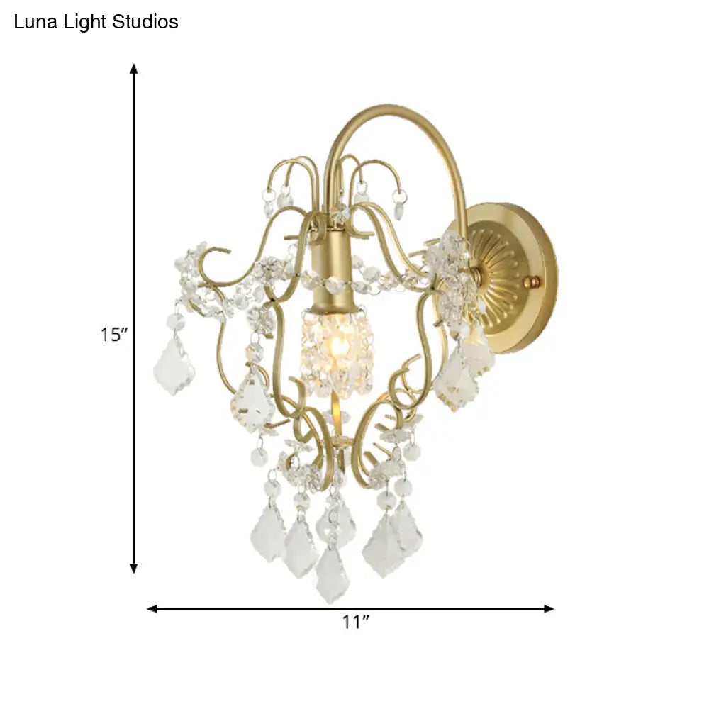 DecorBites™ Rustic Metal Wall Mount Lamp with Crystal Accent - Gold Sconce Light