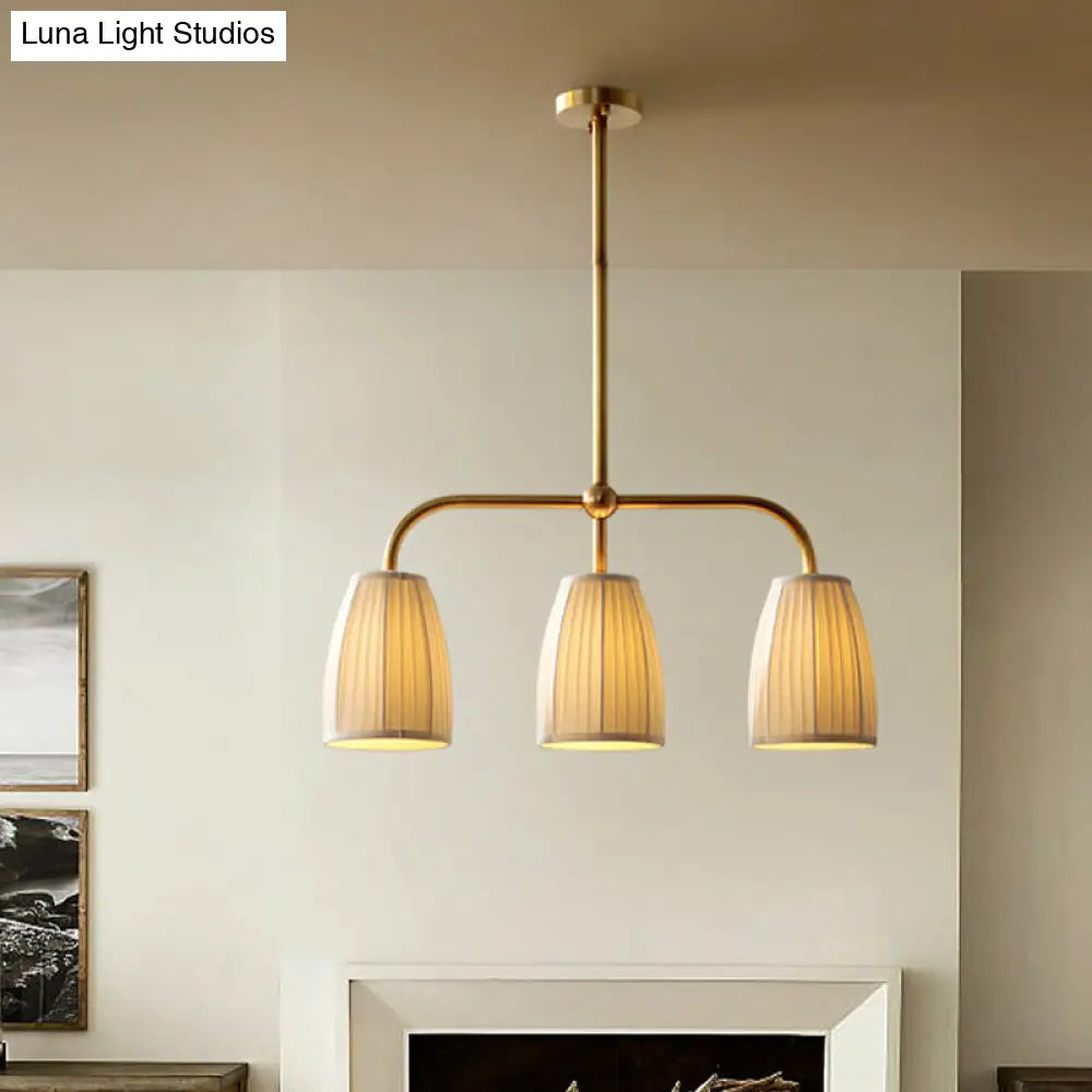 DecorBites™ Rustic Pleated Fabric Pendant Chandelier in Gold - 3/6 Bulbs - Hanging Light for Dining Table