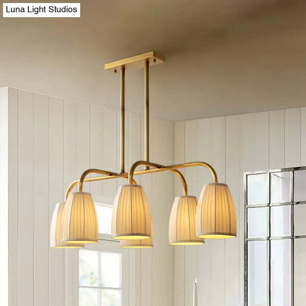 DecorBites™ Rustic Pleated Fabric Pendant Chandelier in Gold - 3/6 Bulbs - Hanging Light for Dining Table