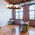 DecorBites™ Rustic White Glass Square Restaurant Island Light with 8 Lights & Bronze Ceiling Mount - with/without Wine Glasses