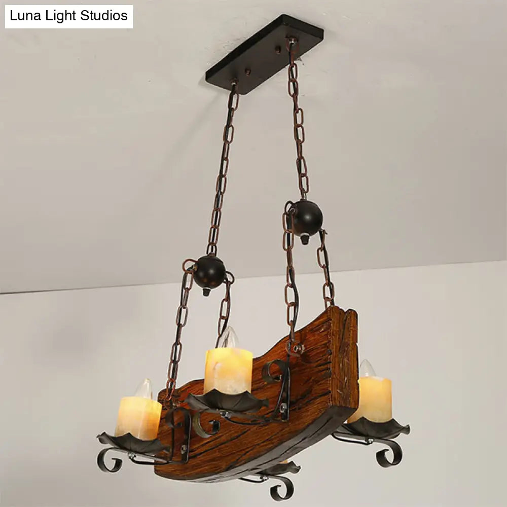 DecorBites™ Rustic Wood Island Pendant Light with 4 Bulbs for Restaurants - Brown