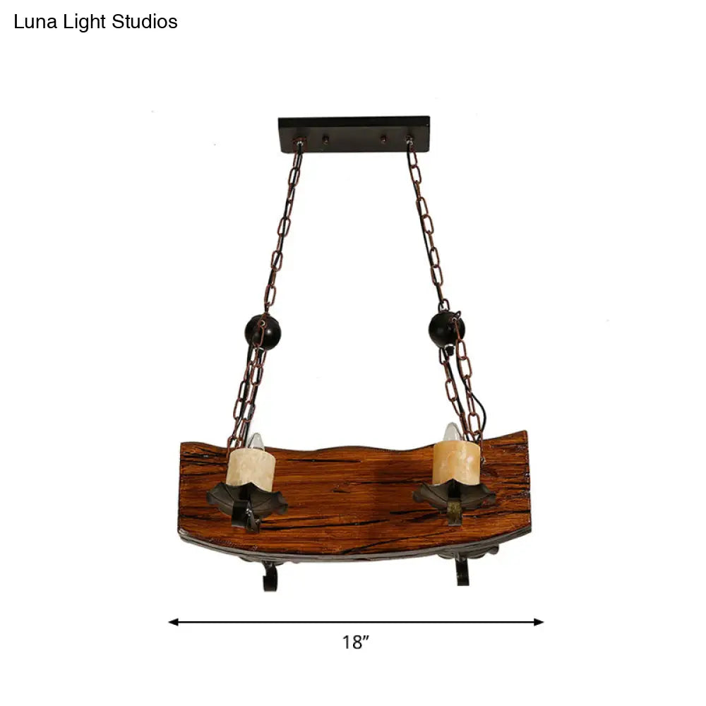 DecorBites™ Rustic Wood Island Pendant Light with 4 Bulbs for Restaurants - Brown