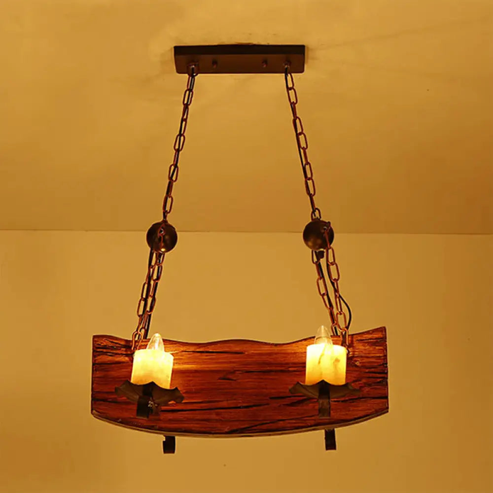 DecorBites™ Rustic Wood Island Pendant Light with 4 Bulbs for Restaurants - Brown