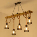 DecorBites™ Rustic Wooden Linear Island Lamp with Mesh Cage - Suspension Pendant Light for Restaurants
