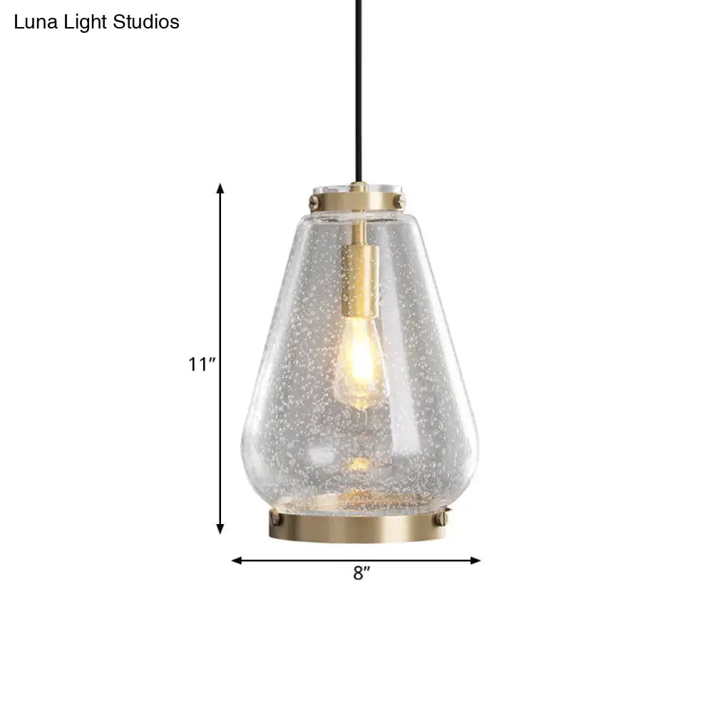 DecorBites™ Seeded Glass Pendant Light with Brass Rim - Perfect for Bedrooms