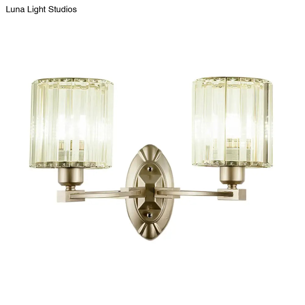 DecorBites™ Silver Modern Cylinder Crystal Wall Light Fixture for Living Room - 1/2 Lights Sconce