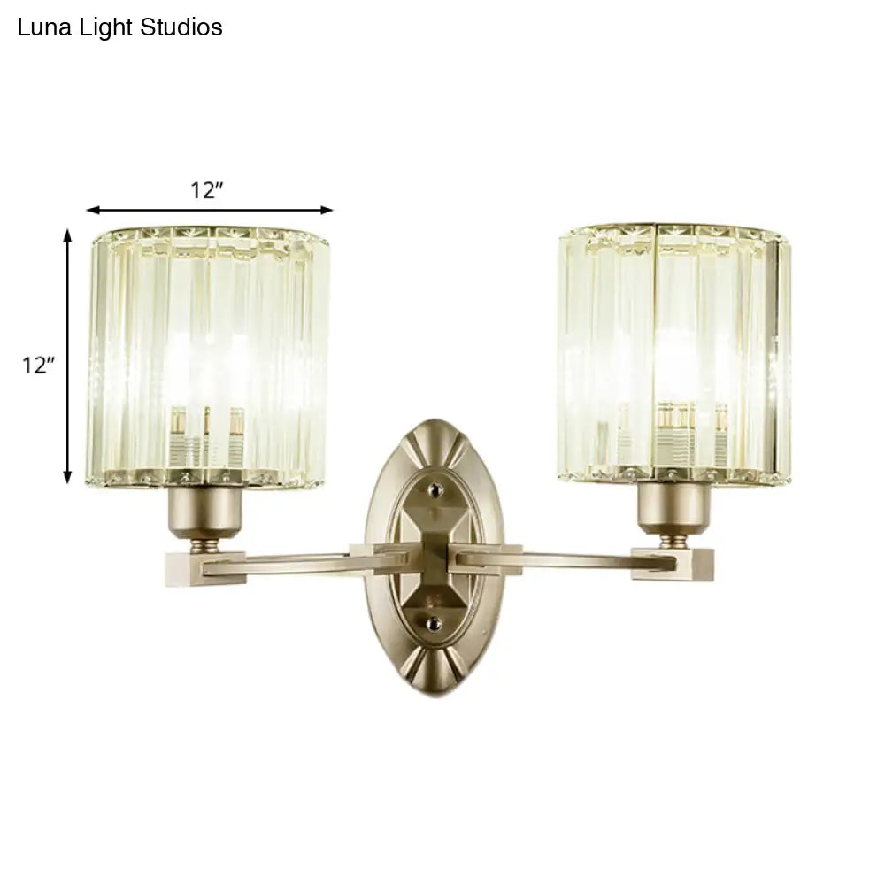 DecorBites™ Silver Modern Cylinder Crystal Wall Light Fixture for Living Room - 1/2 Lights Sconce