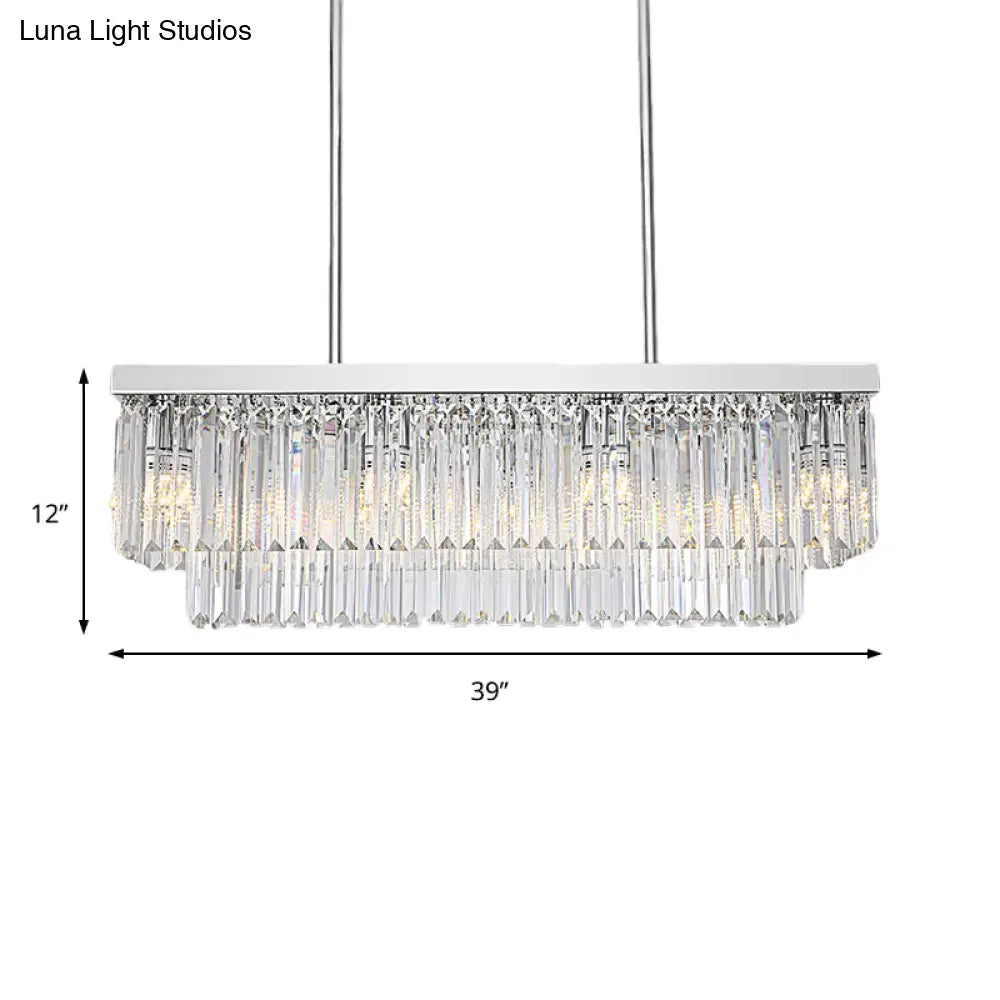 DecorBites™ Simple Clear Crystal Block Island Light - 10 Lights - Rectangular Pendant, 31.5"/39" Wide