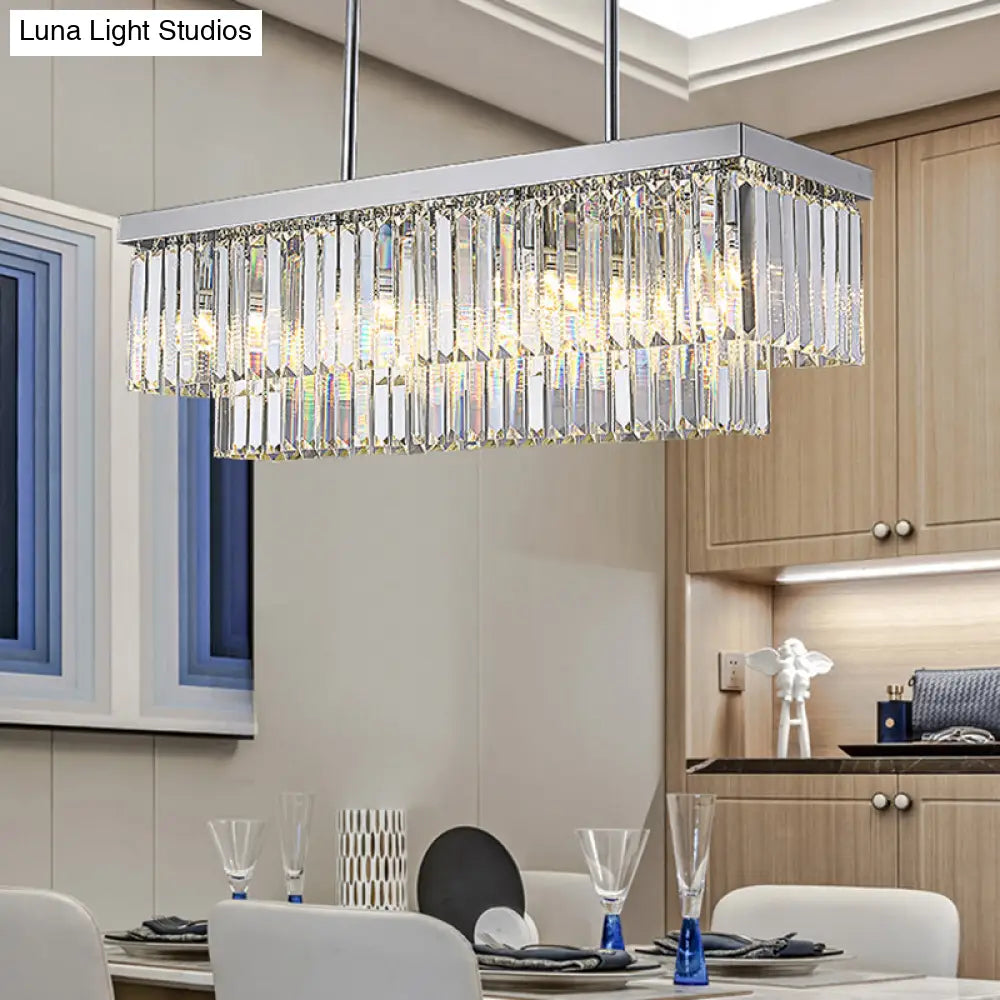 DecorBites™ Simple Clear Crystal Block Island Light - 10 Lights - Rectangular Pendant, 31.5"/39" Wide
