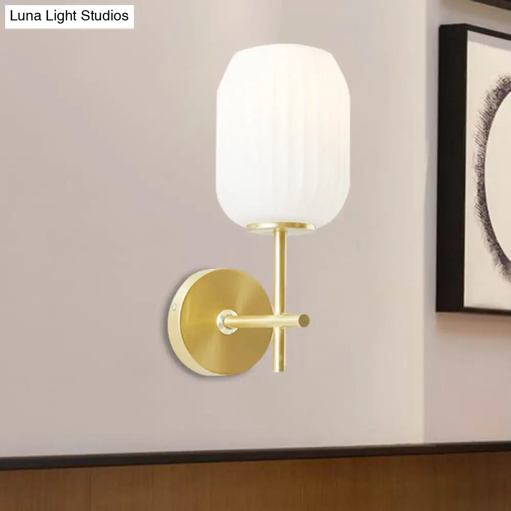 DecorBites™ Simple Gold Bedside Wall Sconce with Lantern Cream Glass Shade - 1 Light Fixture