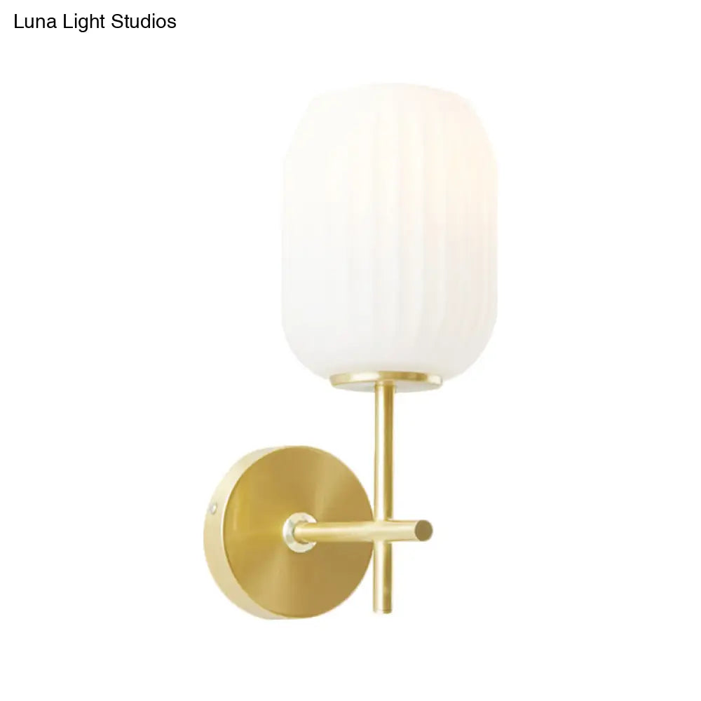 DecorBites™ Simple Gold Bedside Wall Sconce with Lantern Cream Glass Shade - 1 Light Fixture