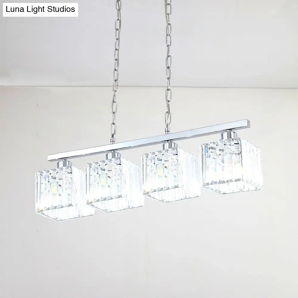 DecorBites™ Simple Style Crystal Block Hanging Lamp Kit - 4-Light Chrome Island Fixture
