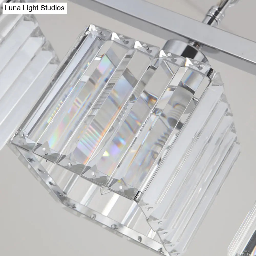 DecorBites™ Simple Style Crystal Block Hanging Lamp Kit - 4-Light Chrome Island Fixture