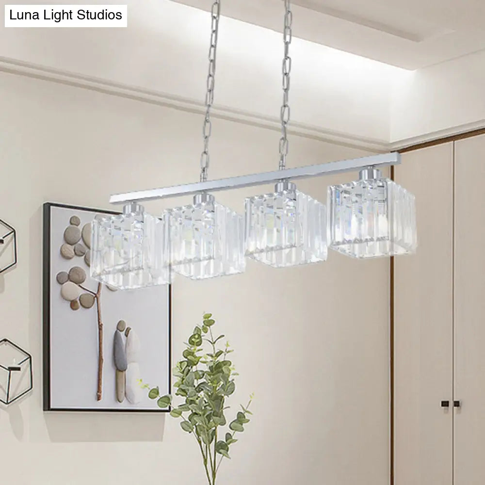 DecorBites™ Simple Style Crystal Block Hanging Lamp Kit - 4-Light Chrome Island Fixture