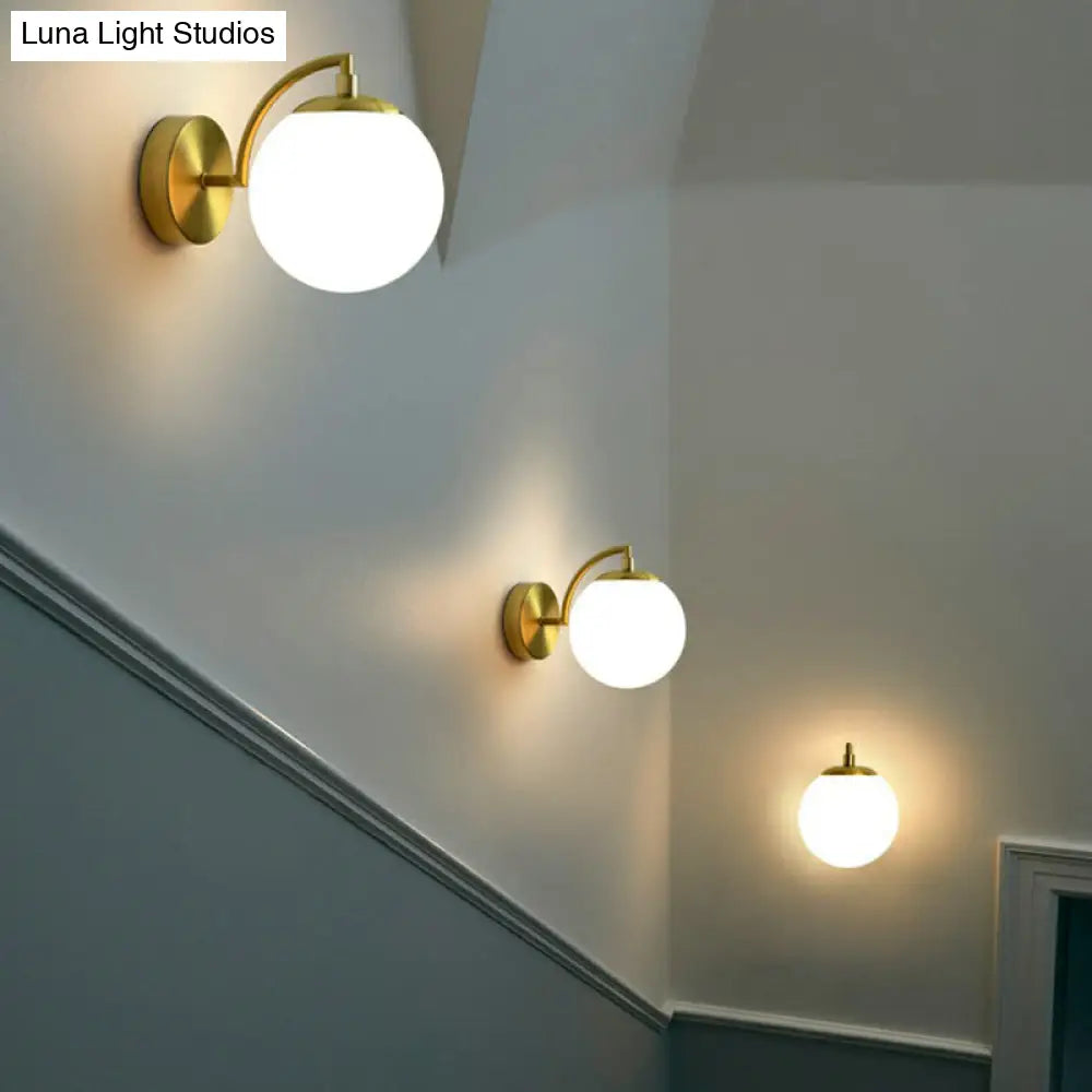 DecorBites™ Simple Style Glass Wall Mounted Light with Brass Finish - Spherical Stairway Wall Lighting Fixture (1 Bulb)