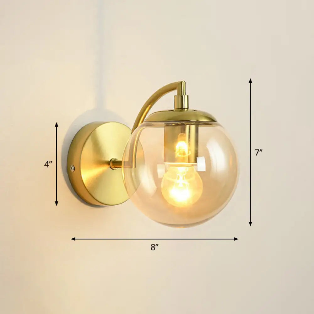 DecorBites™ Simple Style Glass Wall Mounted Light with Brass Finish - Spherical Stairway Wall Lighting Fixture (1 Bulb)