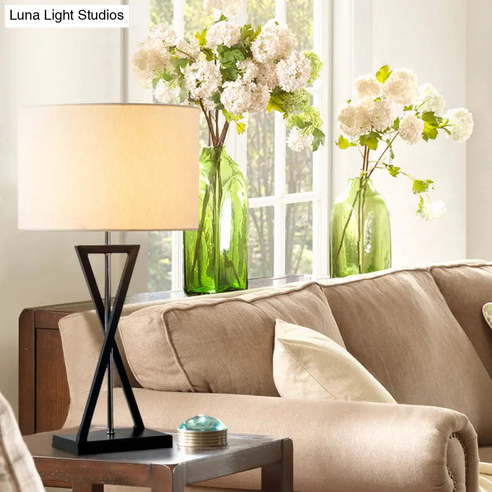 DecorBites™ Simplicity Fabric Drum Nightstand Lamp: 1-Light Bedside Table Light in White