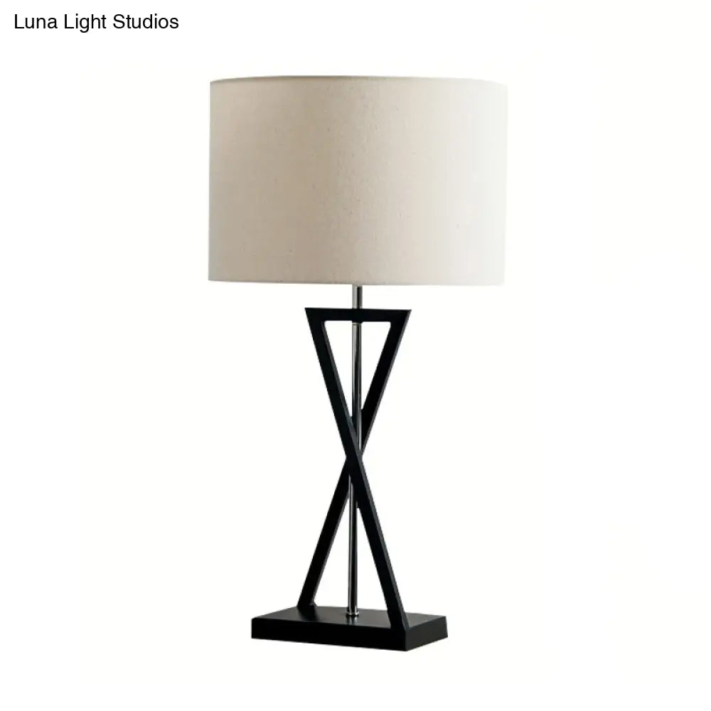 DecorBites™ Simplicity Fabric Drum Nightstand Lamp: 1-Light Bedside Table Light in White