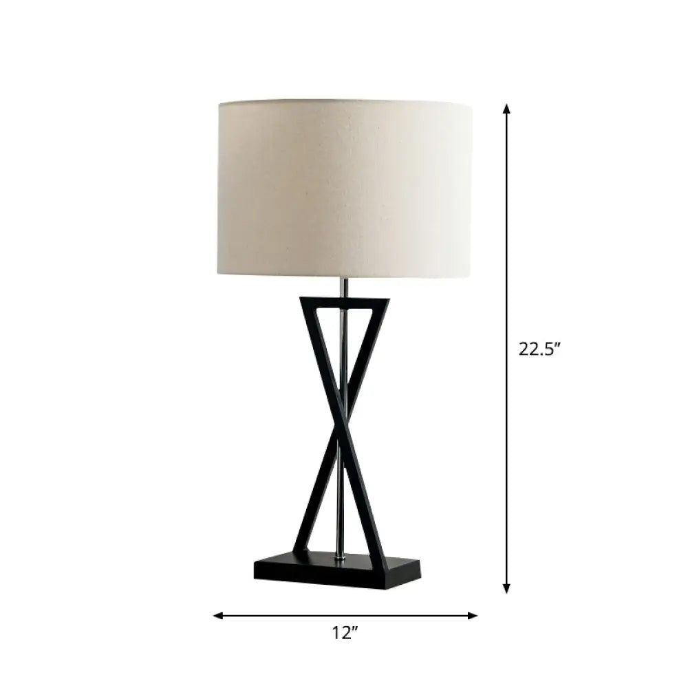 DecorBites™ Simplicity Fabric Drum Nightstand Lamp: 1-Light Bedside Table Light in White