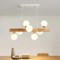 DecorBites™ Simplicity Opal Glass Globe Pendant Light - 7 Heads Island Chandelier in Wood for Dining Room
