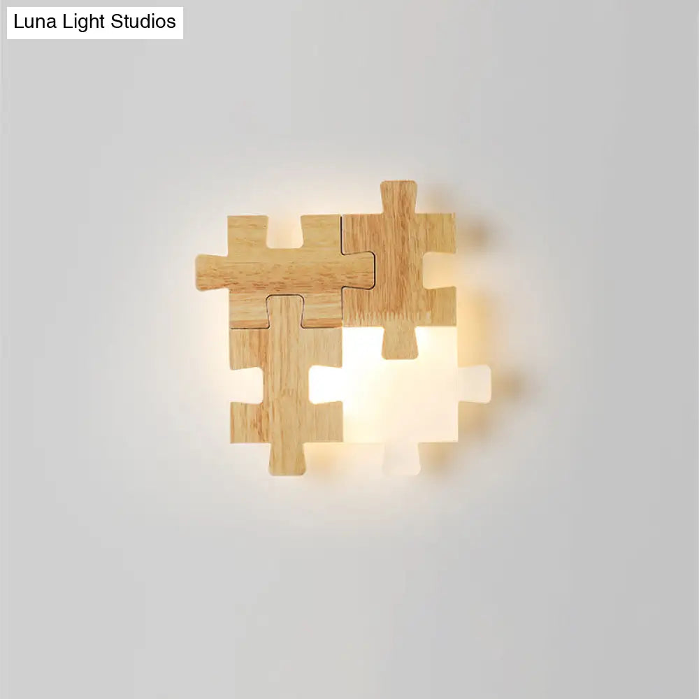 DecorBites™ Simplicity Wood Wall Sconce with Jigsaw Puzzle Design - Modern LED Lighting Fixture for Bedroom