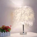 DecorBites™ Sleek 1-Head Nightstand Lamp: Modern Table Light with Feather Shade for Bedroom