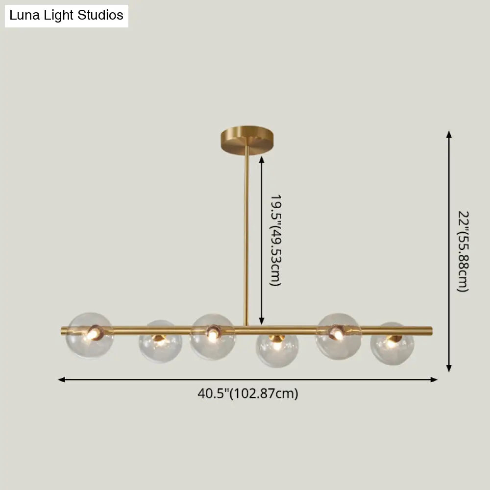DecorBites™ Sleek and Elegant Linear Gold Island Pendant Lighting with Spherical Glass Shades for Dining Table