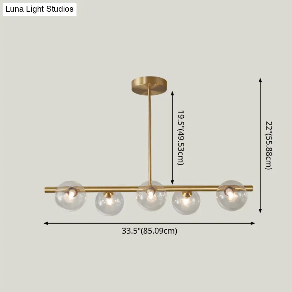 DecorBites™ Sleek and Elegant Linear Gold Island Pendant Lighting with Spherical Glass Shades for Dining Table