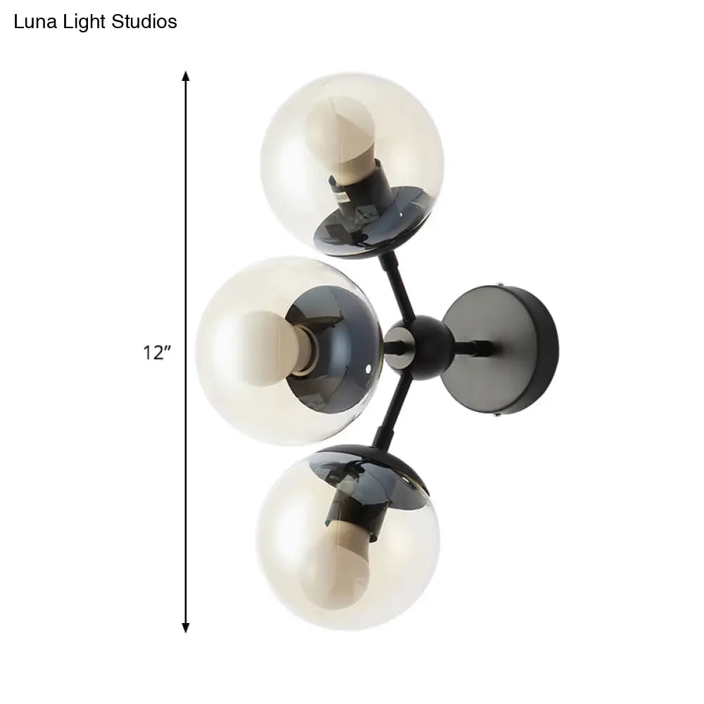 DecorBites™ Sleek Black Glass Wall Mounted Vanity Light with 3 Spherical Bulbs - Modern Bathroom Lighting
